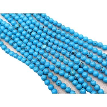 Imagem de Lady Works Fio de pedra natural howlita turquesa de 33 cm, contas lisas redondas de 4 mm para fazer joias DIY | Beads_04770