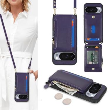 Imagem de Cavor Capa carteira compatível com Google Pixel 10/10 Pro com suporte para cartão, capa transversal para Pixel 10 com alça, bolso com zíper de couro PU, compartimentos para cartões, capa protetora