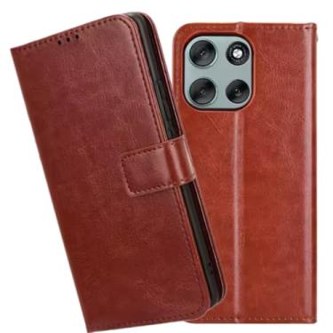 Imagem de Capa Capinha Carteira Flip Couro Compatível Motorola Moto G75 (Marrom)