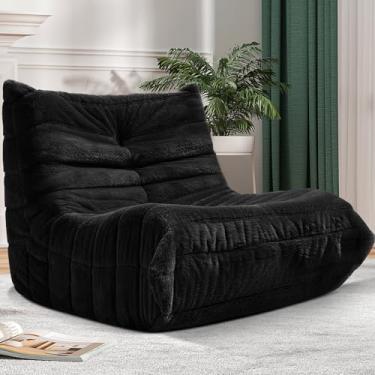 Imagem de Cansunna Bean Bag Cadeira Big Sofa Beanbag Cadeira para Adultos Cadeira Fireside Puff com Espuma de Memória para Casa, Apartamento ou Local de Jogos (Pelúcia Preta)