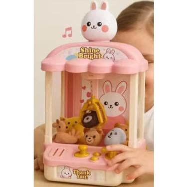 Imagem de Mini Máquina de Pegar Ursinhos e Bichinhos de Pelúcia Infantil com Luz e Som USB Brinquedo Educativo (Rosa)