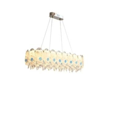Imagem de Luminária pendente de cristal francês luxuosa em formato de rosa - Design grandioso, aconchegante e romântico para sala de estar (luz principal), quarto e sala de jantar (Tipo B azul - 80 cm