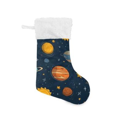 Imagem de Blueangle 1 pacote com 17,7 polegadas desenho animado sistema solar planetas meias de Natal para decorações de festas de fim de ano, porta-presentes e meias (74)