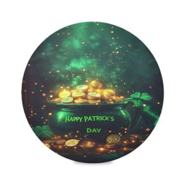 Imagem de Blueangle Jogo americano redondo de pote dourado do Dia de São Patrício, conjunto de 4 tapetes de mesa de poliéster, fácil de limpar, resistente ao calor, limpável, para mesa de jantar (458)