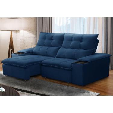 Imagem de Sofá Retrátil e Reclinável 3 Lugares 210cm com Porta Copos e Objetos Bulgária Azul