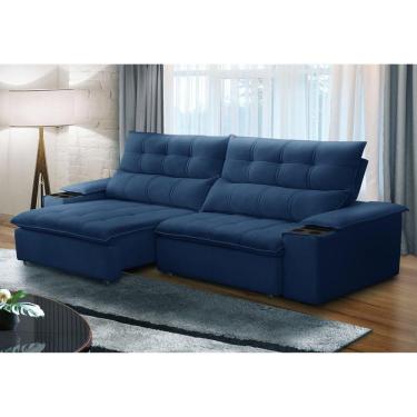 Imagem de Sofá Retrátil e Reclinável 4 Lugares 250cm com Porta Copos e Objetos Bulgária Azul