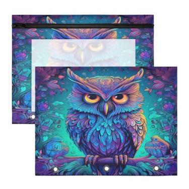 Imagem de Blueangle Bolsa de lápis de coruja neon para fichário de 3 anéis, 2 pacotes com bolsa de lápis com janela transparente para documentos com zíper para escritório (206)