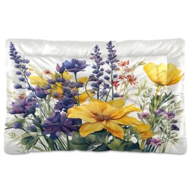 Imagem de SEHANY Cama para cães e gatos com flores silvestres coloridas com fundo antiderrapante, cama de canil, colchão macio para animais de estimação, lavável para cães pequenos, médios e grandes, gatos, 91