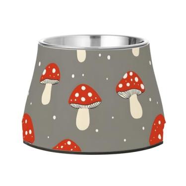 Imagem de SEHANY Tigelas para cães de ervas e cogumelos antiderrapante de aço inoxidável com fundo de borracha para evitar tombamento, tigelas elevadas para comida e água quadriculadas para cães e gatos