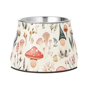 Imagem de SEHANY Tigelas para cães de ervas e cogumelos antiderrapante de aço inoxidável com fundo de borracha para evitar tombamento, tigelas elevadas para comida e água quadriculadas para cães e gatos