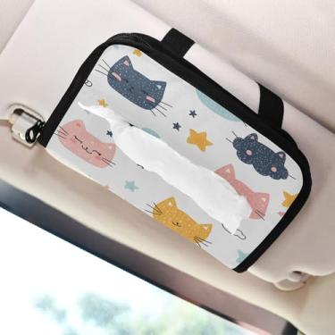 Imagem de SEHANY Porta-lenços de carro de gato fofo, caixa de lenços de papel de carro, suporte de guardanapo retangular dispensador de máscara de carro caixa de lenços de veículo para automóvel universal