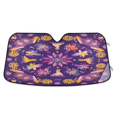 Imagem de ATTX Para-brisa de carro mandala gradiente amarelo 144.8 cm x 80.0 cm Escudo solar universal com proteção UV, persiana de janela frontal automática dobrável para caminhões Sedans SUVs #320