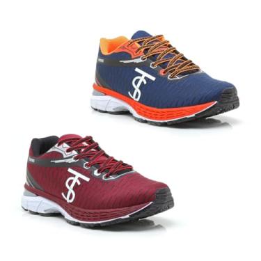 Imagem de Tênis Masculino Esportivo, 2 Pares, Resistente, Confortável, Sola Antiderrapante (Bordo E Marinho/Laranja, BR, Adulto, Numérico, 41)