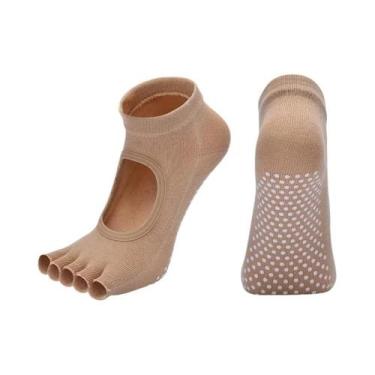 Imagem de Meias De Algodão Antiderrapantes Para Yoga E Pilates Femininas Respirá