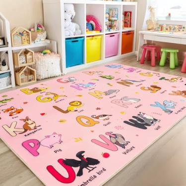 Imagem de Bolacrom Tapetes infantis para sala de jogos, tapete educativo para aprender o alfabeto ABC, macio, lavável à máquina, antiderrapante, fofo, desenho animado, tapete para sala de aula, berçário