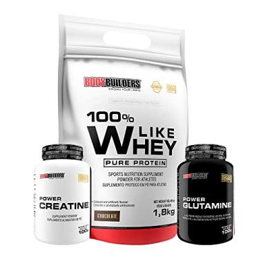 Imagem de Kit 100% Like Whey 1.8kg + Power Creatina 100g + Power Glutamina 100g - Bodybuilders Sabor Chocolate