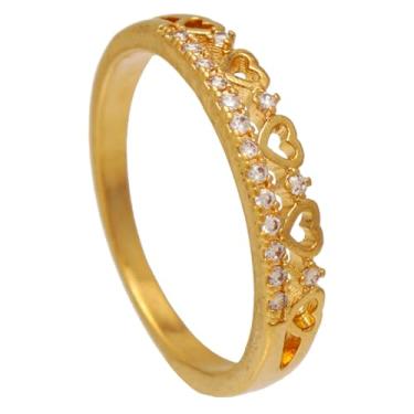 Imagem de Anel Feminino em Formato de Coroa Com Corações E Zircônias Folheado a Ouro 18K (17)