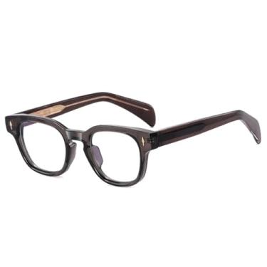 Imagem de Armação de óculos feminina da moda, retrô, transparente, masculina, com dobradiça de mola e rebites (cinza)