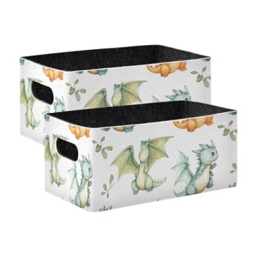 Imagem de xigua Conjunto de 2 caixas de armazenamento fofas Baby Dragons, cubo de armazenamento dobrável, organizador de cestas de armazenamento para brinquedos, livros, prateleiras, armário, lavanderia