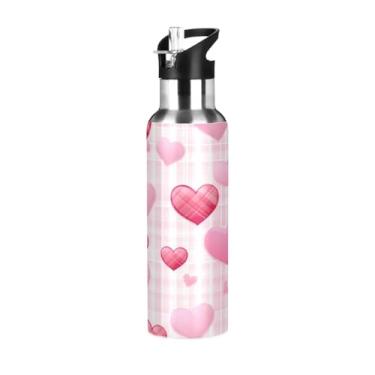 Imagem de Wassud Garrafa de água esportiva de aço inoxidável em formato de coração doce com canudo garrafas de água isoladas copo portátil de viagem 623 g