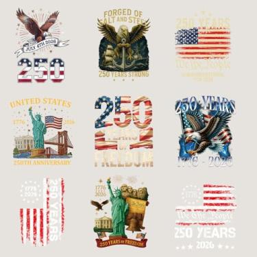 Imagem de 9 folhas 250º aniversário dos Estados Unidos adesivos de vinil transferência de calor dia da independência bandeira dos EUA estátua da liberdade e design águia adesivos de vinil suprimentos para