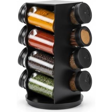 Imagem de Porta Temperos Giratório, 8 Potes de Vidro de 80ml, Base Rotativa, Organizador de Condimentos para Cozinha - Preto