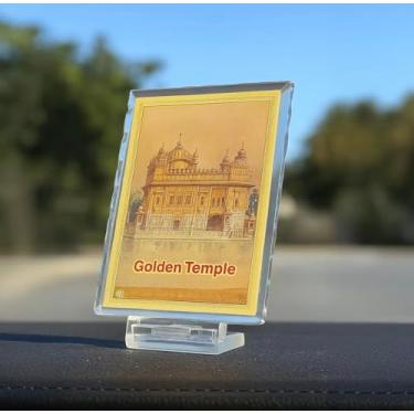 Imagem de Sadigali Painel de acrílico dourado para carro, painel banhado a ouro, foto para carros, espelho retrovisor sikh khanda para carro, têmpora dourada para mesa de casa e escritório, 12 cm, 80 gramas