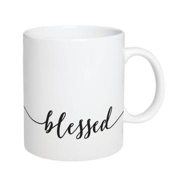 Imagem de Conjunto de 4 canecas de café de cerâmica Blessed Script Design branco 425 g