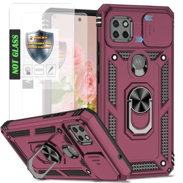 Imagem de AYMECL Capa para Moto One 5G Ace, com película nano à prova de explosão [2 unidades], grau militar à prova de choque com suporte capa protetora para Motorola Moto One 5G Ace, rosa vermelha