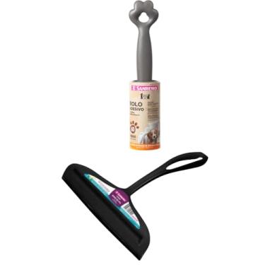 Imagem de Kit 1 Rodo de pia Preto e 1 Rolo Adesivo Tira Pelo com 60 folhas, Linha Pet