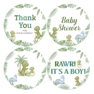 Imagem de Rawr! Adesivos de agradecimento de dinossauros - 15 peças de lembrancinhas de festa de chá de bebê com tema de dinossauro, lindos selos de papel para festas de dinossauros para meninos