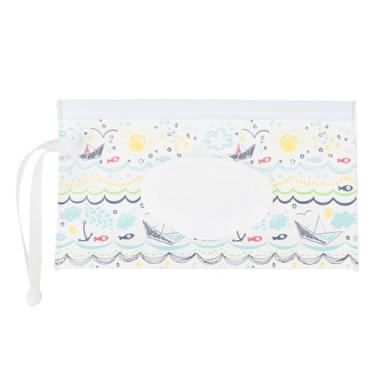 Imagem de CUOFYUNL Estojo de lenços umedecidos para bebês de viagem com zíper EVA tampa aberta impressa alça portátil recarregável saco dispensador de lenços umedecidos para bebês