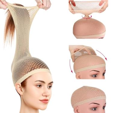 Imagem de Toucas de peruca de malha de 2 peças para cabelos longos, tom natural