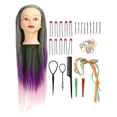 Imagem de Cuofyunl manequim cabelo sintético colorido cabeleireiro prática treinamento trança boneca cabelo com kit estilo