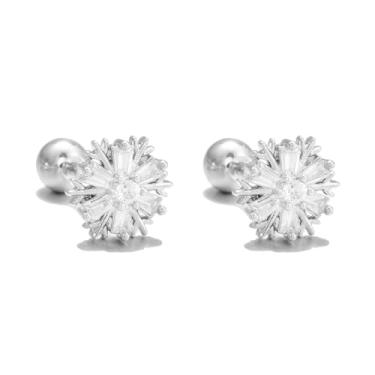 Imagem de Brincos minúsculos de cartilagem de zircônia cúbica de inverno 20 g com flor de cristal delicada pequena bola parafuso nas costas tragus hélice piercing brincos fofos joias de aniversário de Natal