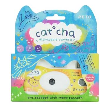 Imagem de Reto Câmera de filme descartável colorida de 35 mm 27EXP, ISO400, filme negativo colorido, sem foco, fácil de usar, flash embutido, uso único (filme e bateria incluídos) (CAT'CHA)