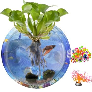 Imagem de kathson Tigela de peixes de acrílico para pendurar na parede para aquário com bolhas de peixes, vaso hidropônico, aquário betta, aquário para decoração de casa, vaso de decoração (17 cm)