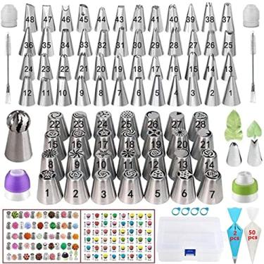 Imagem de Conjunto de Ferramentas para Moldagem Bolo com 145 Peças Decoração e Confecção - 79 Pontas Gelo Numeradas Sacos Massa Co