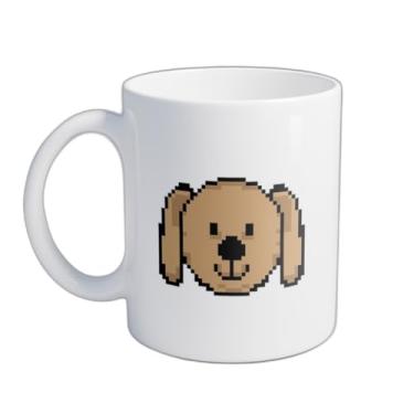 Imagem de Caneca Xícara de Café Porcelana 300ml com Desenho Cara de Cachorro Pixel Art