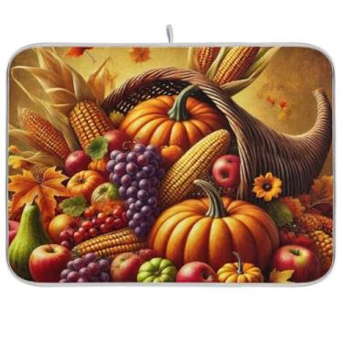 Imagem de Tapetes de secagem de pratos de outono de Ação de Graças para balcão de cozinha 45 x 61 cm, escorredor de pratos, tapete absorvente para bancada de cozinha