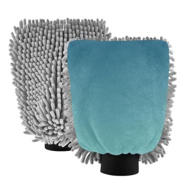Imagem de ODAWA Luvas de lavagem de carro chenille, luvas de lavagem de carro gradiente azul para canhão de espuma, pacote com 2, 18 x 26 cm