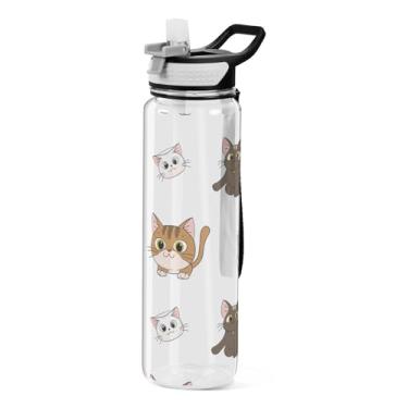 Imagem de ODAWA Garrafa esportiva Tritan Cute Cats Colors Expressions 946 ml com alça larga à prova de vazamento