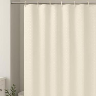 Imagem de Cortina de Banheiro Com Ganchos, Elegante e PráTica, Que Confere Um Toque de ElegâNcia e Requinte Ao Seu Banheiro.(Creme)