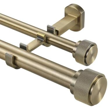 Imagem de Varão de cortina duplo de 3,5 cm - Hastes de cortina premium não ajustáveis de 182 cm/1,8 m - Varões de cortina duplos resistentes para janelas - acabamentos de alumínio sólido e suporte de montagem
