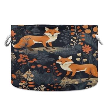 Imagem de Wassud Duas raposas cestas redondas de tecido de lona com alças, caixas de armazenamento de animais de pelúcia cesta de lavanderia para roupas cobertores de toalha, 50 x 35 cm