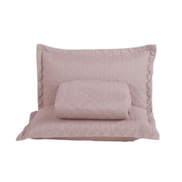 Imagem de Kit Cobre Leito Attualle Super King, 3 Peças, Matelado Premium,100% Poliéster 300 Fios, Rosê, Toque Aveludado, 260x310cm, Liso, Aba Americana