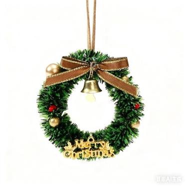 Imagem de Guirlanda de Natal pequena, 1 mini guirlanda de Natal com laços de fita marrom, guirlandas penduradas 3 x 3 guirlandas artificiais de cozinha pequena para janelas, lareiras, porta da frente, decoração