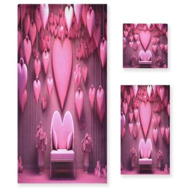 Imagem de Wassud Conjunto de 3 toalhas de banho para cadeira de coração romântico para dia dos namorados, toalhas supermacias e absorventes para banheiro, toalhas de banho de secagem rápida, toalha de banho