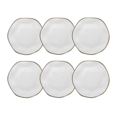 Imagem de Cj 6 Pratos Rasos de Porcelana Orgânico Ryo Maresia Branco/Marrom 27,5cm Oxford