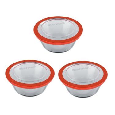 Imagem de Kit 3 Pote Redondo Tigela Vidro 1,2l Marmita Tampa Hermético - Nadir F